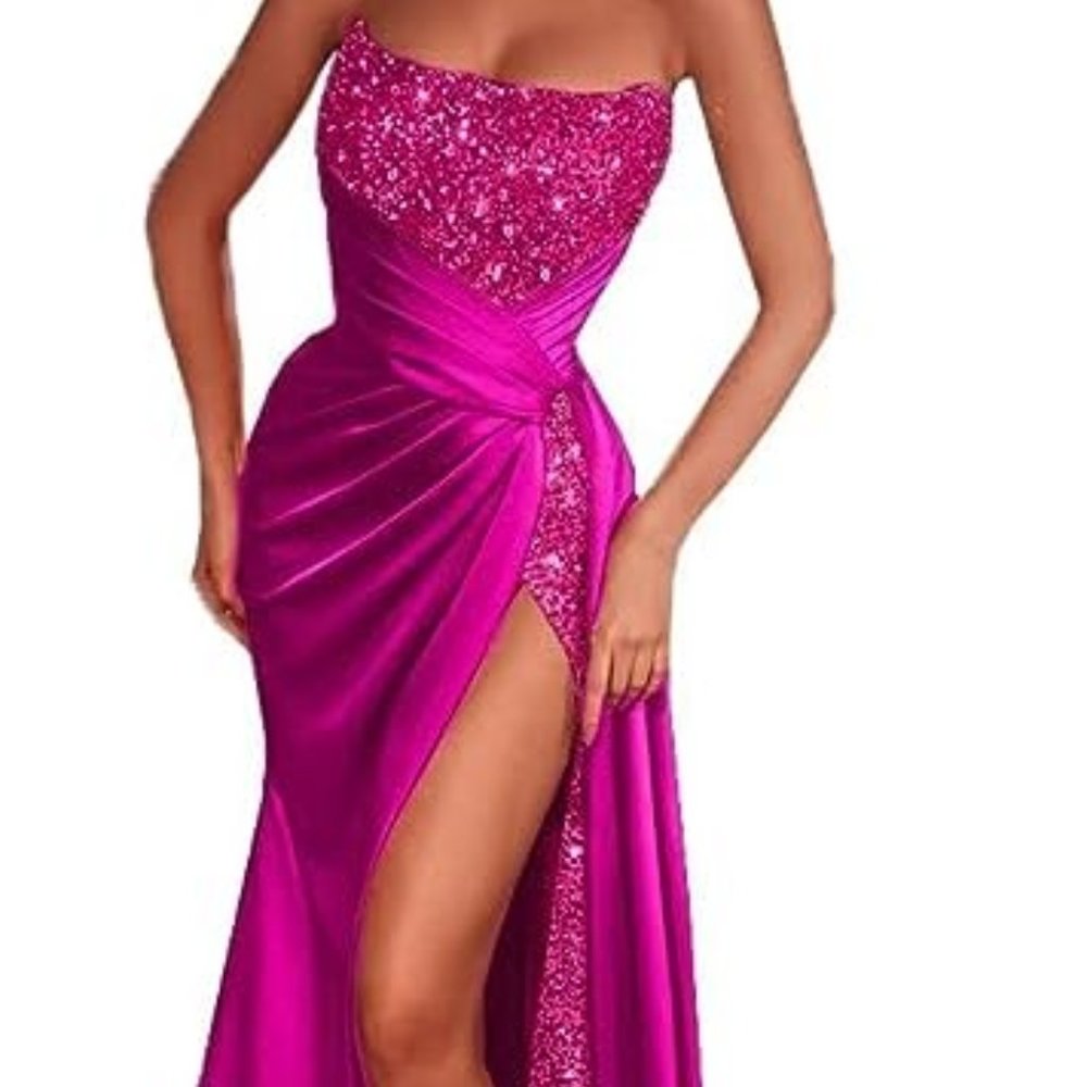 Fuchsia Glitter Sequin Prom Dresses 2023 Mermaid Slit from Amazon. Size 20 plus